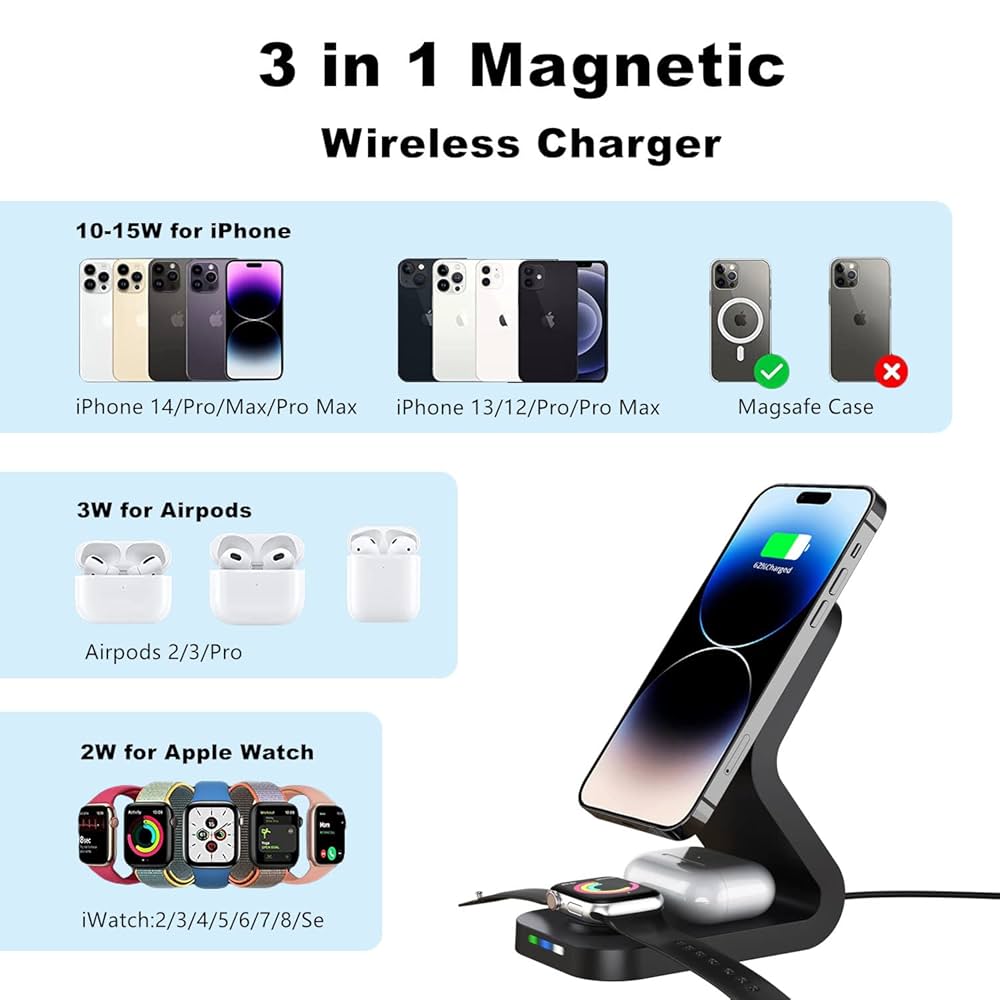 バッテリー/充電器 Apple - Wireless Charging Stand with MagSafe Amazon.com: 4 in 1 Wireless Charging Station for Apple